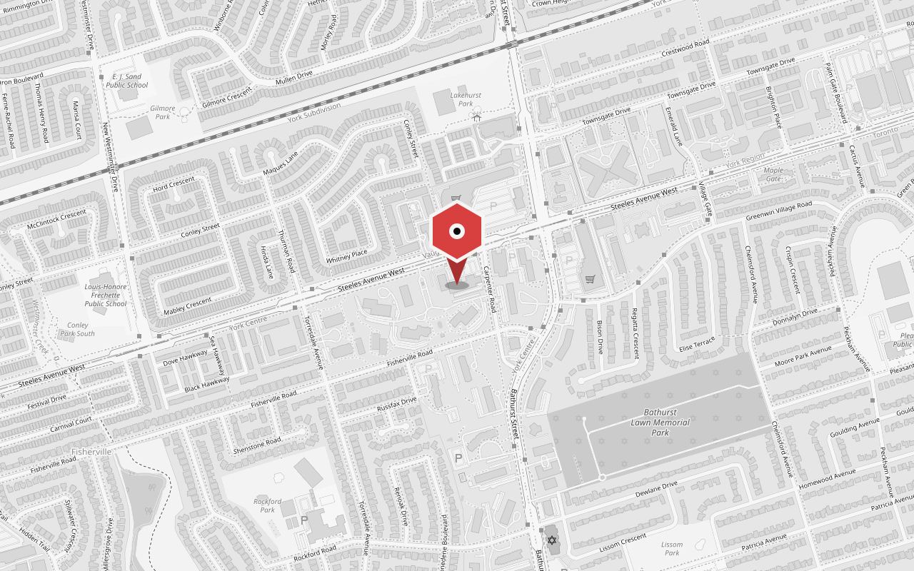Map showing the office at 1057 Steeles Avenue West, North York